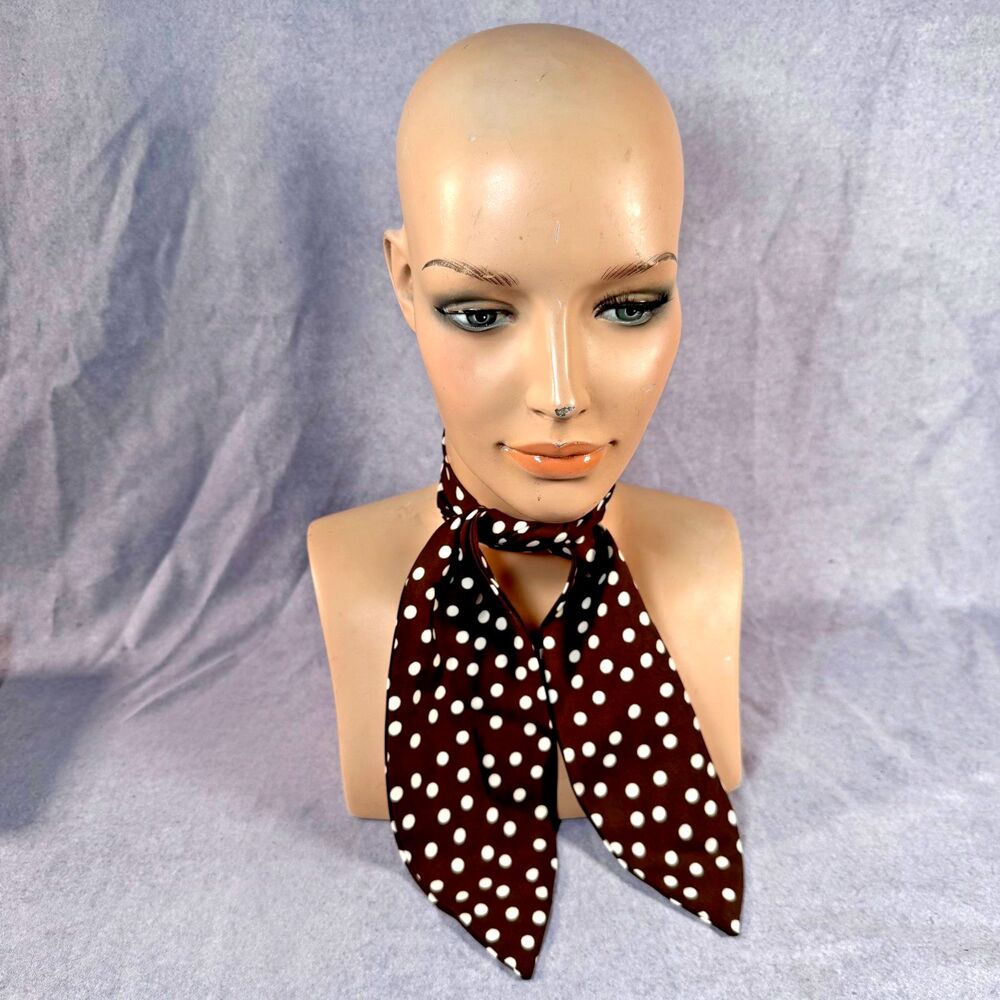 Vintage Brown & White Polka Dot Neck Scarf Cravat Neckerchief